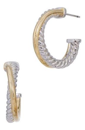 Savvy Cie Jewels Two Tone Hoop Earrings in White at Nordstrom Rack