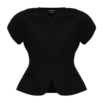Jacquemus Jassen, Dames, Zwart, XS, Leer, Ovalo Blazer