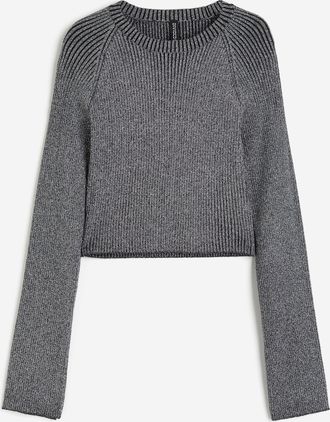 H&M Langarmshirt aus Strick - Dunkelgrau/Silberfarben