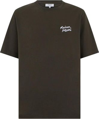 Maison Kitsun&eacute; Cotton T-shirt met logo - Heren - T-shirts - Bruin - L - Katoen - Tops
