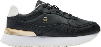 Tommy Hilfiger Zwarte Sneakers Stijlvol Comfortabel - Dames - Sneakers - Zwart - 38 EU - Leer - Schoenen