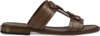 Doucal's Sandali slides in pelle con borchie - Marrone