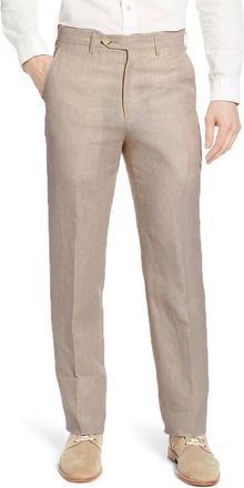 Berle Mens Flat Front Linen Dress Pants in Tan at Nordstrom, Size 37