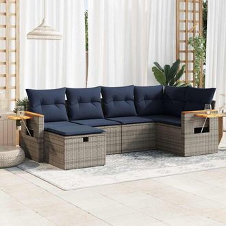 vidaXL Set De Muebles De Jard&iacute;n 6 Pzas Y Cojines Rat&aacute;n Sint&eacute;tico Gris Vidaxl