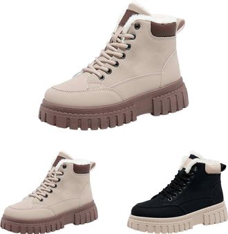 Generic Womens Boots Waterproof Warm Fur Lined Womens Platform Winter Boots Winter Hiking Boot Thermal Horse Boot Chunky Platform Booties Lace Up Snow Shoes O