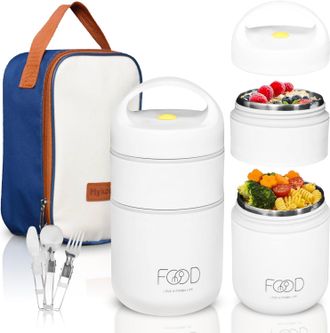 OEM Fiambrera T&eacute;rmica De Acero Inoxidable De 680 Ml - Termo De 2 Compartimentos Para Comidas Calientes (12 H) Y Fr&iacute;as (24 H) - Termo Para Comidas Caliente