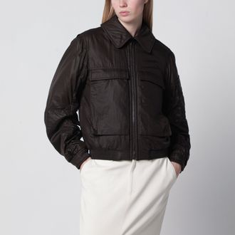Christophe Lemaire Bomber jacket with removable collar in brown polyamide