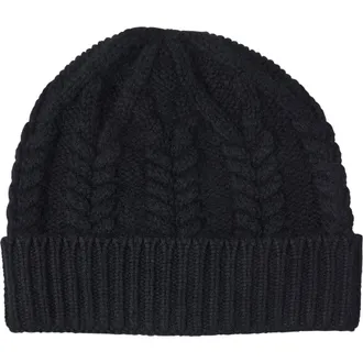 Sofiacashmere Cable Stitched Cuffed Cashmere Beanie in Black at Nordstrom Rack