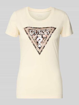 Guess Slim Fit T-Shirt mit Ziersteinbesatz in Ecru, Gr&ouml;&szlig;e XL