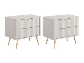 Vente-Unique Lot De 2 Tables De Chevet - 2 Tiroirs - Beige Et Dor&eacute; - Elonaria