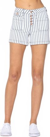Judy Blue High Waist Stripe Pocket Shorts In White