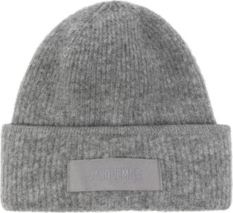 Jacquemus Donkergrijze Gros Grain Beanie - Heren - Hoeden - Grijs - ONE Size - Accessoires
