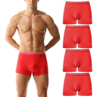 Hoerev Pack of 4,Mens Trunk Briefs Underwear Comfortable and Breathable Boxers,Red,M