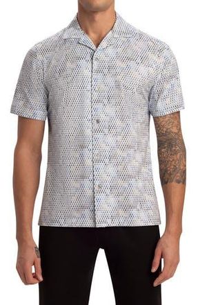 Bugatchi OoohCotton Tech Short Sleeve Button-Up Camp Shirt in Platinum at Nordstrom Rack, Size Xxx-Large