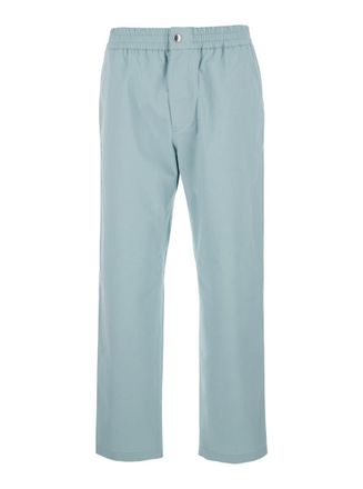 Maison Kitsuné Light Blue Straight Pants In Cotton Man