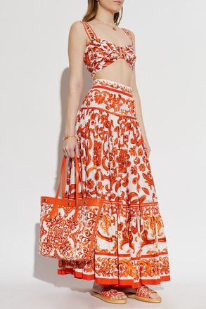 Dolce & Gabbana Long Skirt With Majolica Print, Womens, Orange