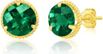 MAX + STONE 14k Yellow or White Gold 8mm Roped Halo Gemstone Round Stud Earrings