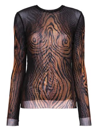 Jean Paul Gaultier Mesh top met print - Zwart