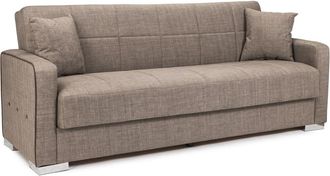 Home Heavenly Sofá cama de 3 plazas tapizado en tela marrón con arcón oculto