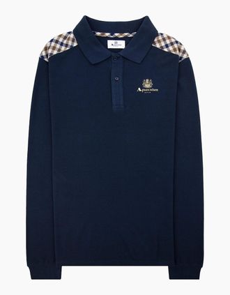 Aquascutum Mens Aquascutum Stripes Piquet L/s Polo Navy 11 - Size: 46