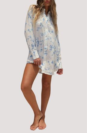 Stone Fox Swim Print Long Sleeve Cover-Up Shirtdress in Sky Dream at Nordstrom, Size X-Small