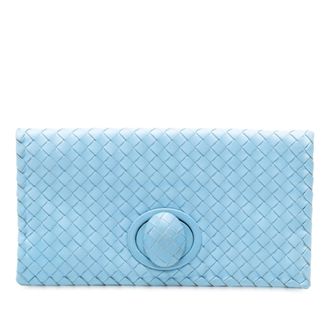 Bottega Veneta Pre-owned Womens Nappa Intrecciato Turn Lock Clutch - Light Blue Leather - One Size