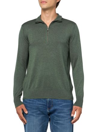 Brooks Brothers Mens Supima Cotton Half-Zip Long Sleeve Sweater Pullover, Forest Green, Medium