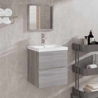 vidaXL Armario De Lavabo Con Lavamanos Y Espejo Gris Sonoma Vidaxl