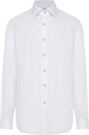 Kiton Shirt Linen - Heren - Zakelijke Overhemden - Wit - L - Linnen - Overhemden