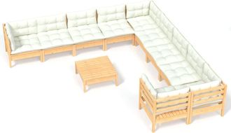 vidaXL Muebles De Jard&iacute;n 11 Piezas Y Cojines Madera De Pino Crema Vidaxl