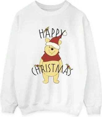 Disney Heren Winnie De Poeh Vrolijk Kerstmis Holly Sweatshirt (Wit)