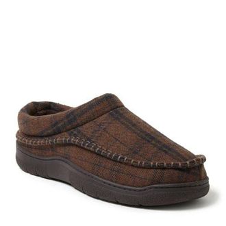 Dearfoams Thompson Plaid Moccasin Toe Clog Slipper in Brown at Nordstrom, Size X-Large
