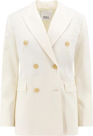Erika Cavallini Semi Couture Dubbelrijige wollen blazer - Dames - Blazers - Wit - L - Wol - Jassen