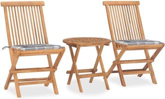 vidaXL Set Comedor De Jard&iacute;n Plegable 3 Piezas Madera De Teca Cojines Vidaxl