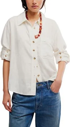 Free People Laurel Linen Blend Button-Up Shirt in Clean Ivory at Nordstrom Rack, Size X-Small