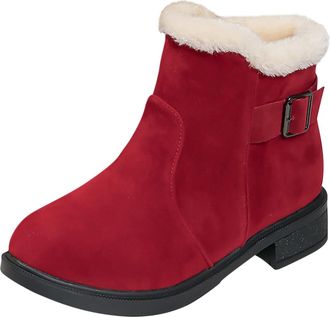 Generic Womens Winter Boots Cosy Slip On Short Boots Casual Solid Color Fleece Lined Low Chunky Heel Comfy Warm Ankle Walking Shoes Non-Slip Classic