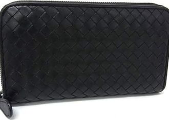 Bottega Veneta Intrecciato Black Leather Long Wallet (Bi-Fold) (Pre-Owned)