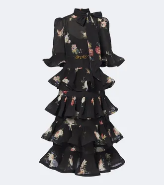 Zimmermann Floral pleated ruffled midi dress