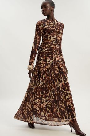 Karen Millen Womens Leopard Print Mesh Maxi Dress - Multicolour - Size X-Small