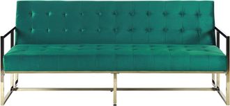 Beliani Sof&aacute; Cama Tapicer&iacute;a Capiton&eacute; De Terciopelo Verde 3 Plazas Marco De Metal Dorado Con Apoyabrazos Estilo Retro Marstal
