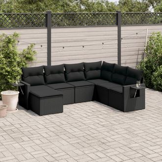 vidaXL Vidaxl - Set De Comedor De Jard&iacute;n 7 Pzas Y Cojines Rat&aacute;n Sint&eacute;tico Negro