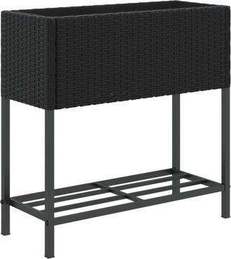 vidaXL Garden Planter with Shelf Black Poly Rattan vidaXL