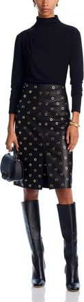 Veronica Beard Anderson Leather Eyelet Skirt In Black/gold