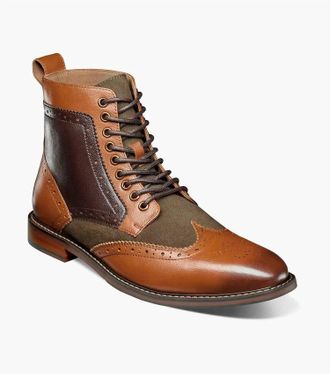 Stacy Adams Mens Finnegan Wingtip Lace Up Boot In Olive Multi