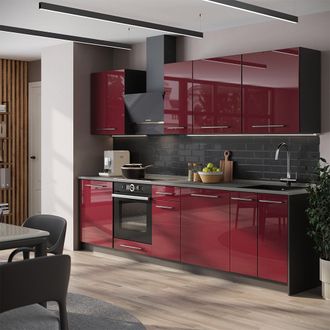 Vicco Mueble De Cocina Fame-line, Rojo Burdeos Alto Brillo/antracita, 280 Cm, Et Antracita, Vicco