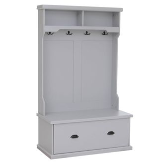 Hhg Aparador Hhg-671, Aparador De Pasillo De Madera Con Banco, 4 Ganchos, Compartimento De Almacenamiento Y Estante De Melamina, 163 X 100 X 47 Cm, Gris C