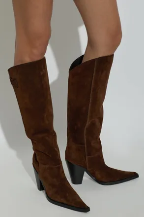 Moschino Suede Heeled Knee-high Boots, Womens, Brown