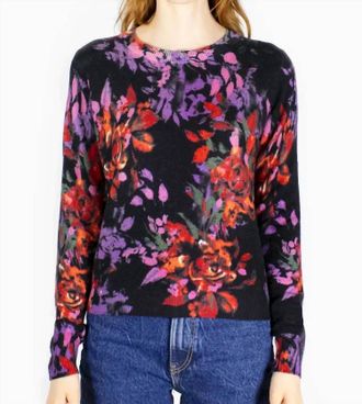 Autumn Cashmere Floral Print Crew Cashmere Sweater In Multi