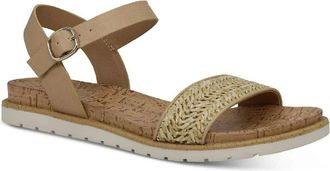 Sun + Stone Mattie Flats Sandals Women 5 Brown Raffia Adjustable Strap GBNC434