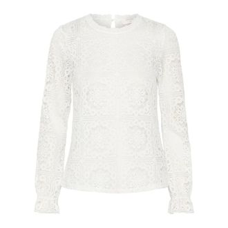 Cream Overhemden, Dames, Wit, S, Katoen, Elegante Kant Blouse Sneeuwwit